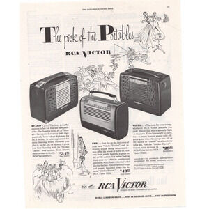 Vintage Original RCA Victor Portable Radio Magazine Advertisement B&W 1950s